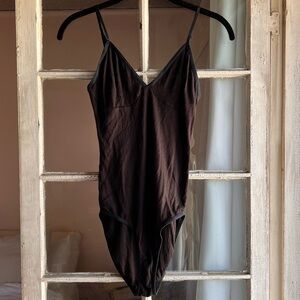 American Apparel Made in the USA Black Ribbed Knit V-Neck Tank Top Bodysuit